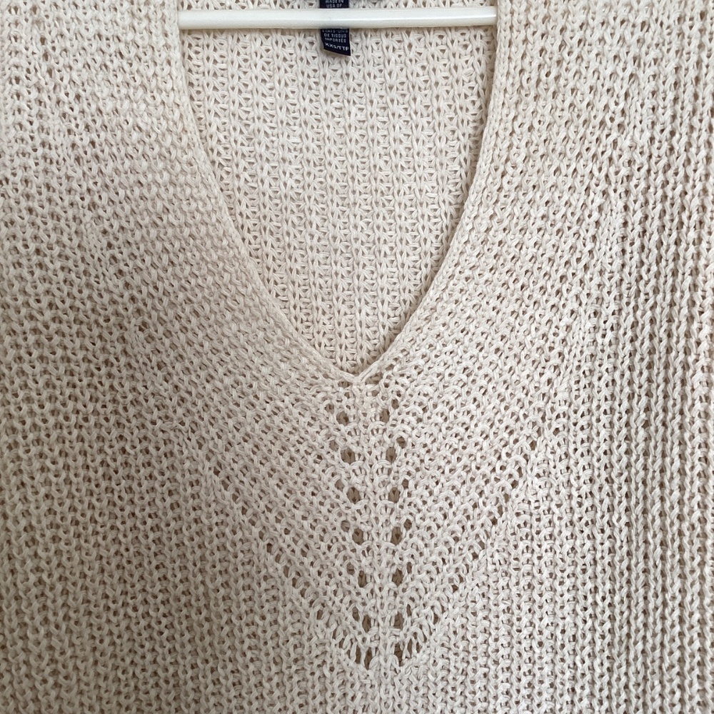 MINT Eileen Fisher organic cotton linen blend V-Neck Cream Knit Sweater XXS - Picture 2 of 8